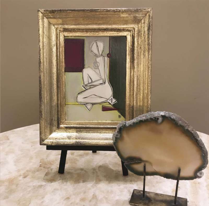 'On Reflection' Oil & Acrylic on Board in Bespoke Gold Leaf Wooden Frame