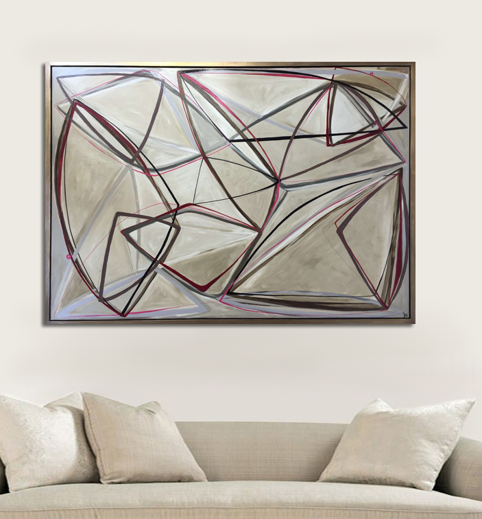 'String Theory in Berry' Oil & Acrylic on Board in Gold/Bronze Finish Shadow Gap Tray Frame