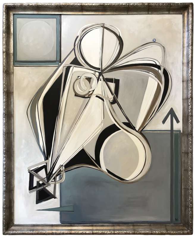 ‘Moonlight Muse’ Oil & Acrylic on Board in Silver Gilt Finish Antique Frame