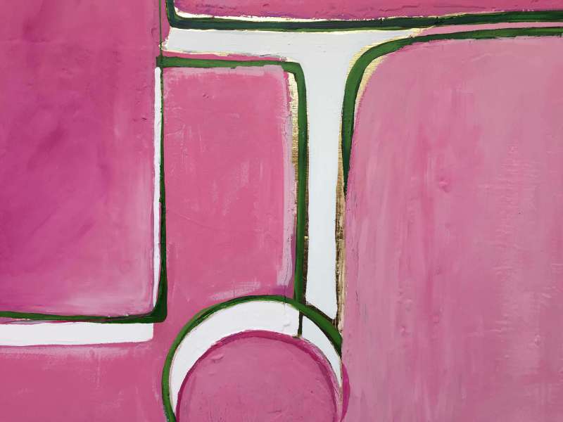 ‘Pink Symposium’ Gesso, Gold Leaf & Acryllic on Board in Gold/Bronze Finish Shadow Gap Tray Frame