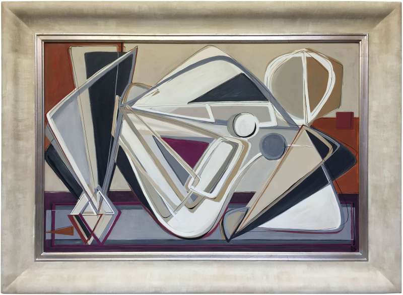 ‘Plum Reclining Muse’ Oil & Acrylic on Board in Silver/Gold & Cream Frame