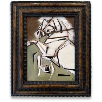 ‘Prancing Horse’ Oil in Antique Tortoiseshell Frame (B1121)
