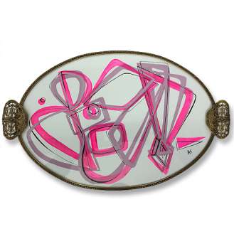 The ‘Barbie’ Jewellery Tray Gouache on Hand Torn Paper in Antique Glass & Ormoulu Tray (B974)