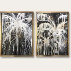 PAIR ‘Fireworks Diptych’ Oil & Acrylic on Board in Gold Gilt & Bronze Finish Shadow Gap Tray Frame (B1033)