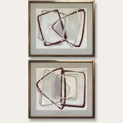 PAIR ‘Claret Eternity’ Gouache on Board under Glass in Water Gilt Gold Leaf frames with Antique Finish (B1071)