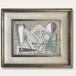 ‘Palm Dancing Muse’ Acrylic and Gouache on Board in Cream & Gold Finish Wooden Frame (B1082)