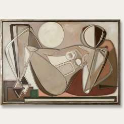'Luna Muse with Star' Oil & Acrylic in Silver Leaf with Antique Bronze Finish Shadow-Gap Tray Frame (B1097)