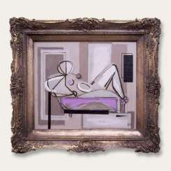 Reclining Women on a Lilac Couch in Antique Gold Frame (B160)