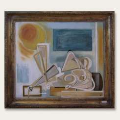 Sun Bather by the Rock - Oil & Acrylic on Board in Modern Antique Frame (B177)