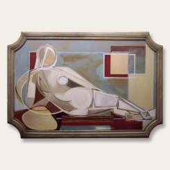 'Reclining Woman by Window' Oil/Acryllic on Board in Antique Frame (B241)
