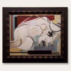 'Pug Dog' Oil/Acryllic in Antique Italian Frame (B242)