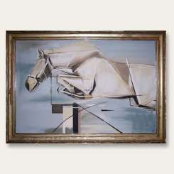 'Jumping Horse' Acryllic on Board in Antique Frame (B260)