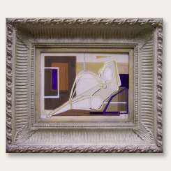 'Seated 'Reclining Woman in Purple' Right Study Oil and Acryllic on Board in Modern Box Frame (B267)