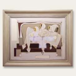 'Mother and 3 Graces' Oil & Acrylic on Board in Cream and Silver Gilt Frame (B412)