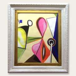 'Abstract in Bright Colours' Gouache on Paper in Antique Gesso Frame (B435)