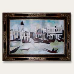 Grand Canal Venice Acrylic on Board in 19th Century Lacquered & Gilt Frame 210x154 (B48)