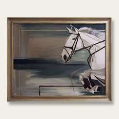 'The Racing Grey' Oil & Acrylic on Board in Modern Cream & Gold Frame (B512)