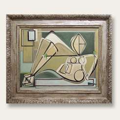 'Nude with Snowdrop' Oil & Acrylic on Board in Antique Silver Frame (B524)