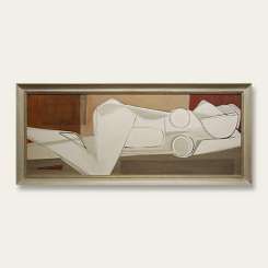 'Cashmere Dreaming'  Acrylic & Gouache on Board in 1960s Cream & Gold Frame (B552)