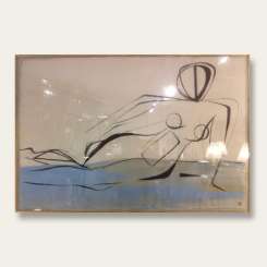 'Bathing Belle' Gouache on Paper in Gilt Frame (B610)