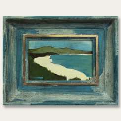 MINIATURE 'My Beach' Coll, Oil & Acrylic on Canvas in Blue Painted Box Frame (B629)