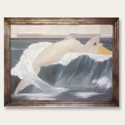 'The Siren' Oil & Acrylic on Board in Deco Style Antiqued Silver Leaf Frame (B727)