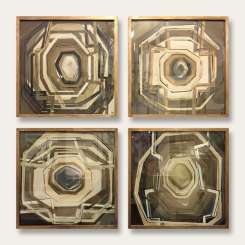 SET OF 6 'Agate' Oil & Acrylic on Board in Gold Finish Tray Frames (B825)