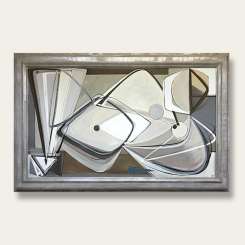'Ines Reclining' Oil & Acrylic on Board in Thick, Deep Silver Leaf Antiqued Frame (B868)