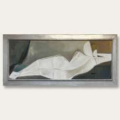 ‘Nicole Reclining’ Oil & Acrylic on Board in Silver Gilt 1960s Frame (B927)