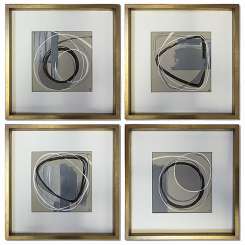 SET OF FOUR ‘Motion in Four’ Gouache on Board in Presentation Box Frames in Gold/Brushed Silver Finish (B964)