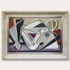 ‘Plum Reclining Muse’ Oil & Acrylic on Board in Silver/Gold & Cream Frame (B973)