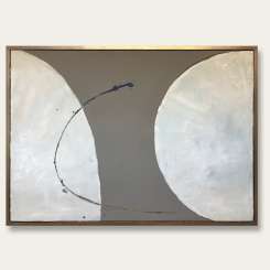 '2 Moons‘ Oil Acrylic & Gesso on Board in Bronze/Gold Finish Shadow Gap Tray Frame (B996)