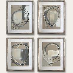 SET OF 4 ‘Alto’ Gouache & Acrylic on Board behind Glass in Silver Leaf with Bronze Finish Frames (B999)