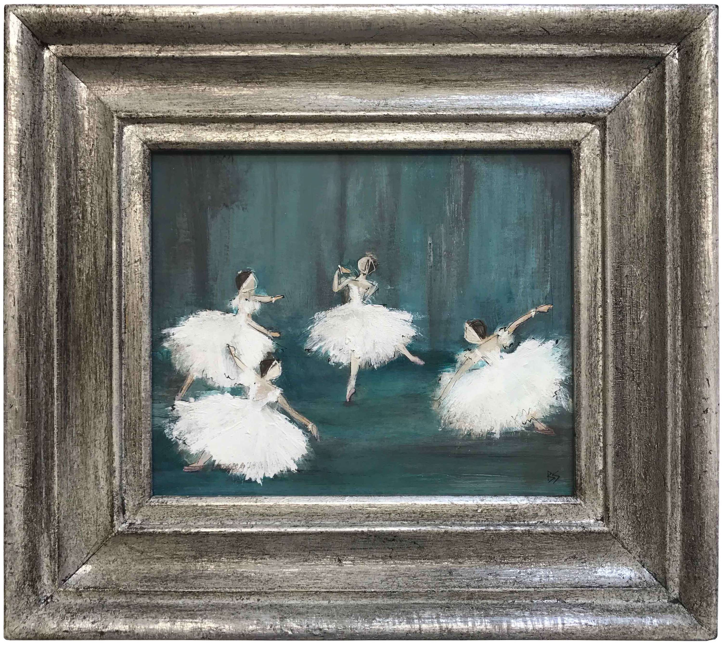 'Corps de Ballet' Acrylic on Board in Silver Gilt Antique Frame