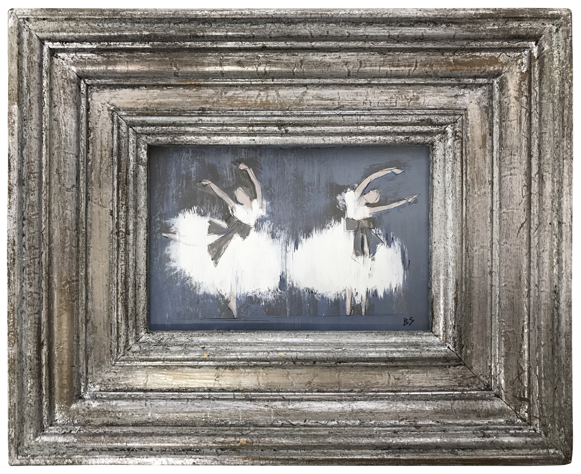 ‘Romantic Tutus’ Gouache & Acrylic on Board in Silver Gilt Frame