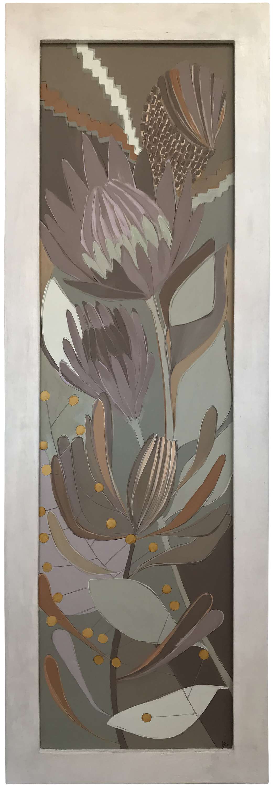 ‘Protea Flowers’ Gouache & Acrylic on Board in Wooden Polished Gesso Frame