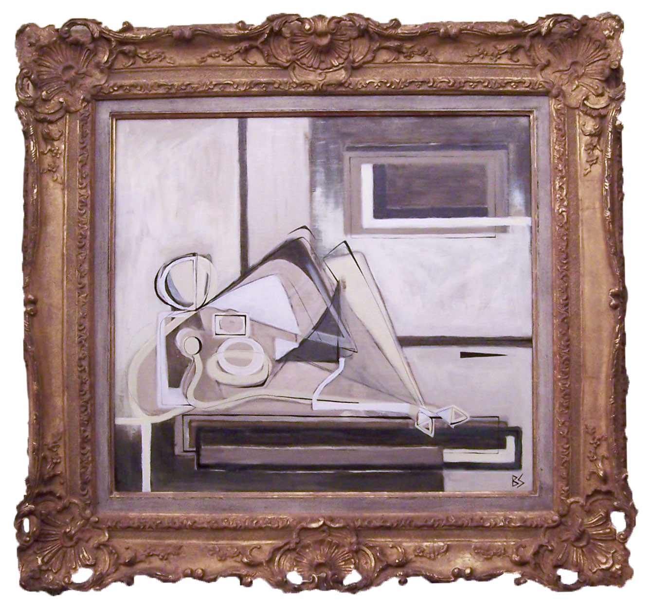 'Reclining Woman by Window' Oil/Acryillic on Board in Antique Frame