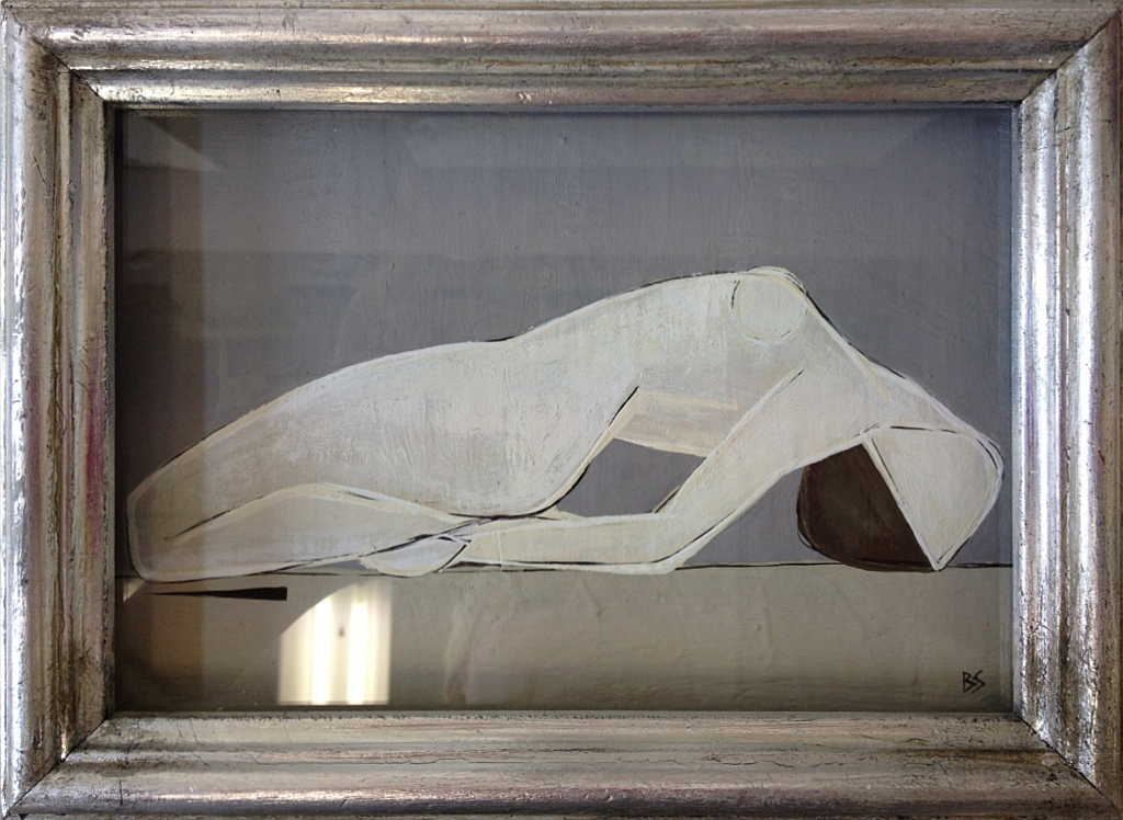 'Lay Back' Gouache on Board in Silver Gilt Exhibition Box Frame