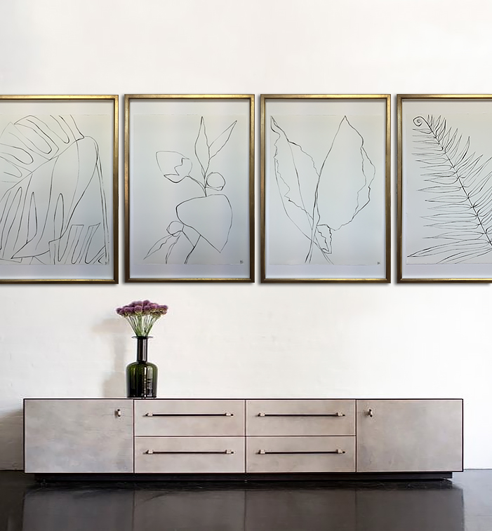 B959 Large Linear Boston Fern Gouache On Handmade Paper In