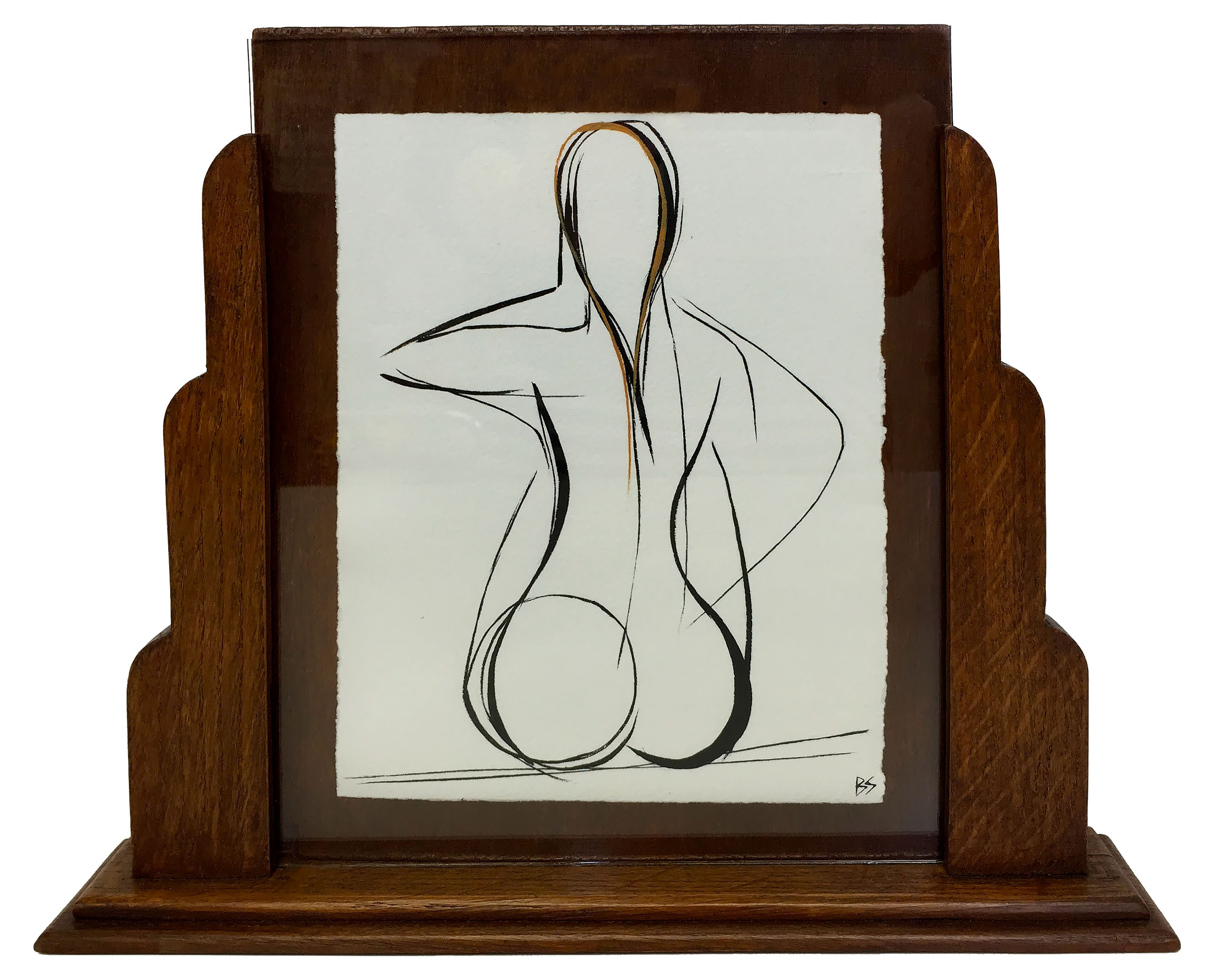 ‘Titian Beauty’ Gouache on Hand Torn Paper in Art Deco Oak Desk Frame