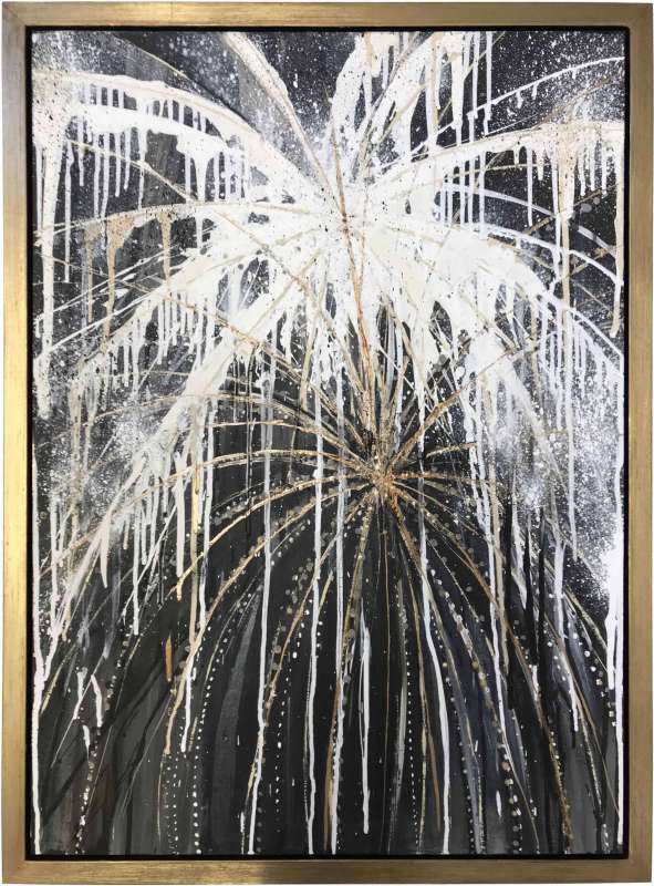 PAIR ‘Fireworks Diptych’ Oil & Acrylic on Board in Gold Gilt & Bronze Finish Shadow Gap Tray Frame
