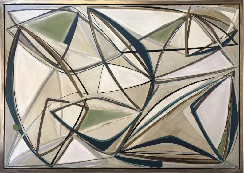 ‘String Theory III in Petrel Blue’ Oil & Acrylic on Board in Gold/Bronze Finish Shadow Gap Tray Frame