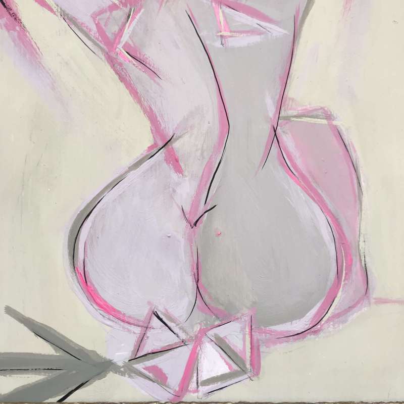 ‘Sitting Pink Dancer’ Oil & Acrylic on Board in 1950s Gold Finish Textured Frame