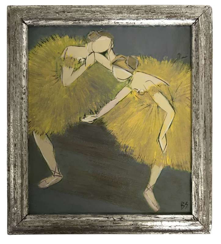 MINIATURE ‘I Love Degas’ Oil & Acrylic on Board in Bespoke Silver Leaf Vintage Frame