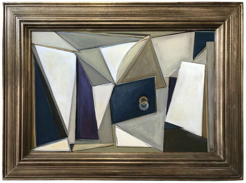 ‘Prelude’ Gouache & Acrylic on Board in Fluted Carved Wooden Deco Style Frame with Gold Leaf & Bronze Finish