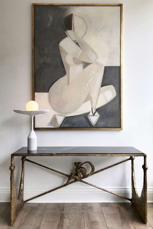 'Estella' PAIR Left & Right Study Oil & Acrylic on Board in Gold Leaf with Bronze Finish Shadow-Gap Tray Frame