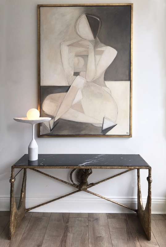 'Estella' PAIR Left & Right Study Oil & Acrylic on Board in Gold Leaf with Bronze Finish Shadow-Gap Tray Frame