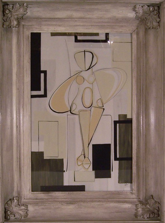 Abstract Figure in Beige in 19th Century French Frame