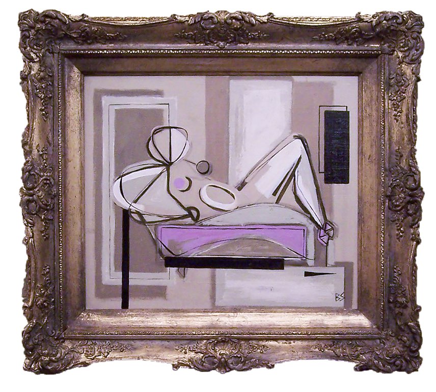 Reclining Women on a Lilac Couch in Antique Gold Frame