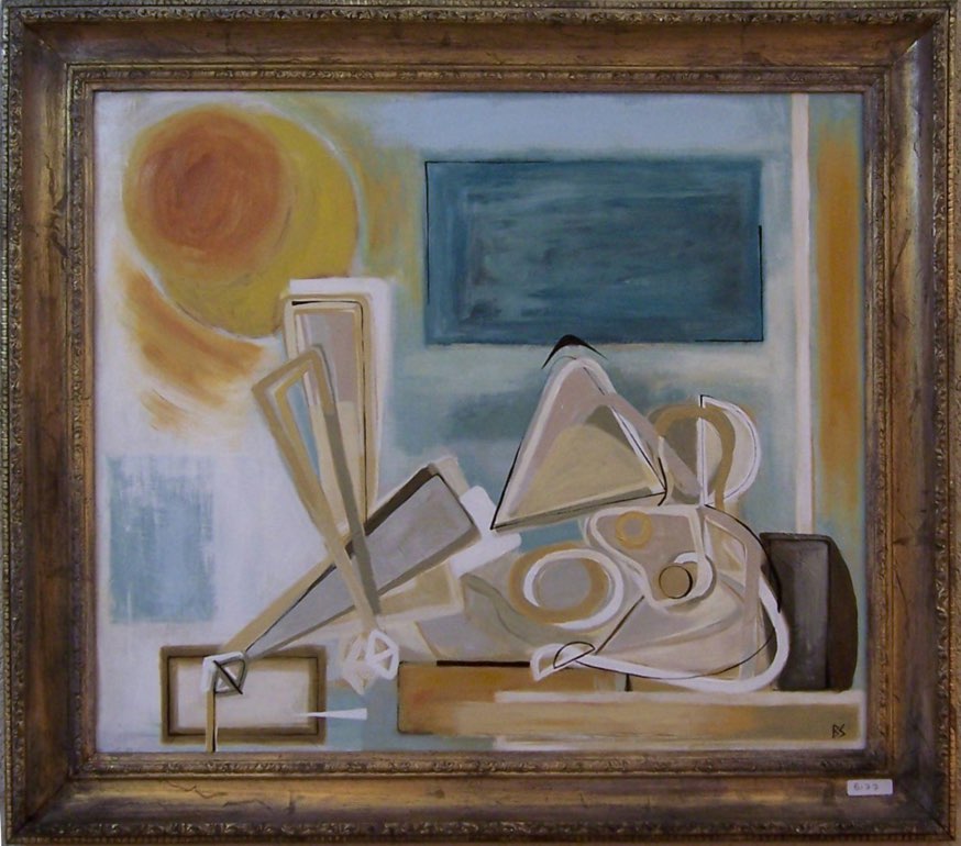 Sun Bather by the Rock - Oil & Acrylic on Board in Modern Antique Frame